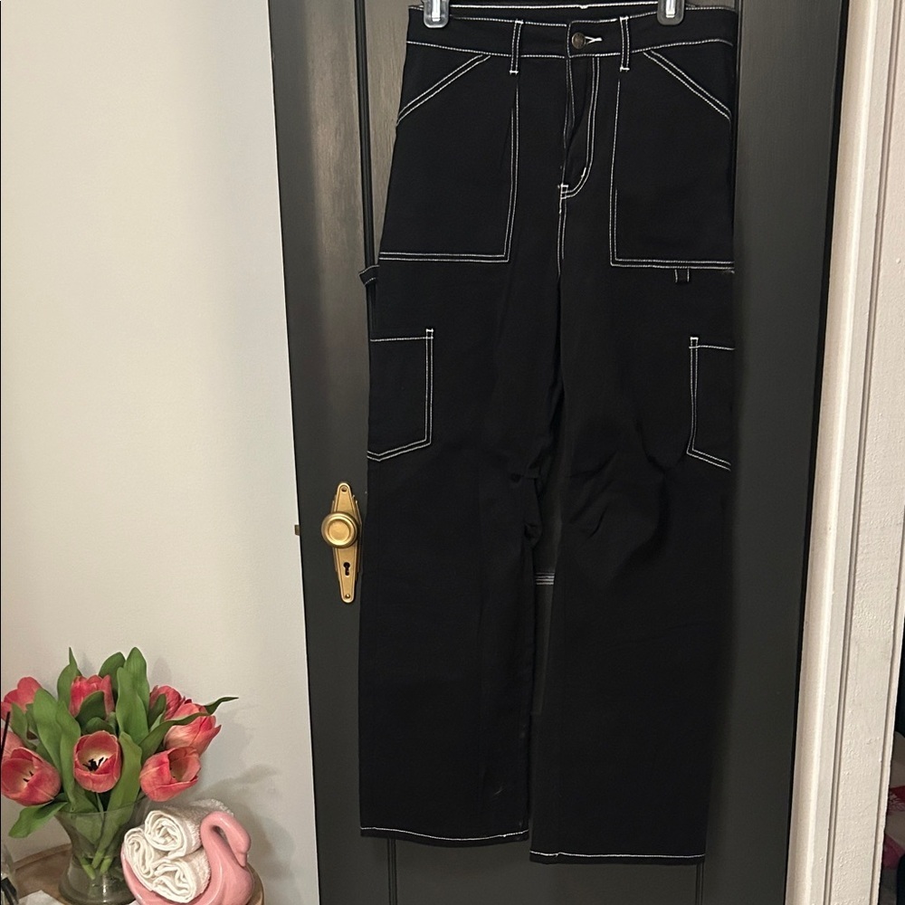 Black contrast wide leg Pants